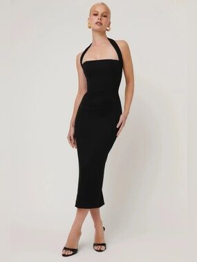 Effie Kats Meline Midi Cocktail Wedding Party Dress Black